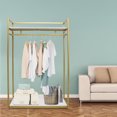 thumbnail image 1 of Gold Metal Freestanding Clothes Rack with Double Shelves - Heavy Duty Garment Stand for Bedroom, Closet & Retail Store, 1 of 21