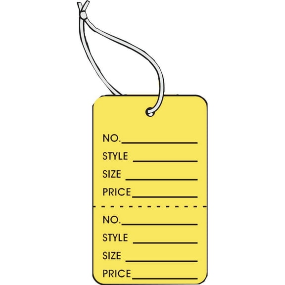 Garment Tag Small, YELLOW COLOR, with String, 1.25" x 1.875" - 1000 Tags / Pack