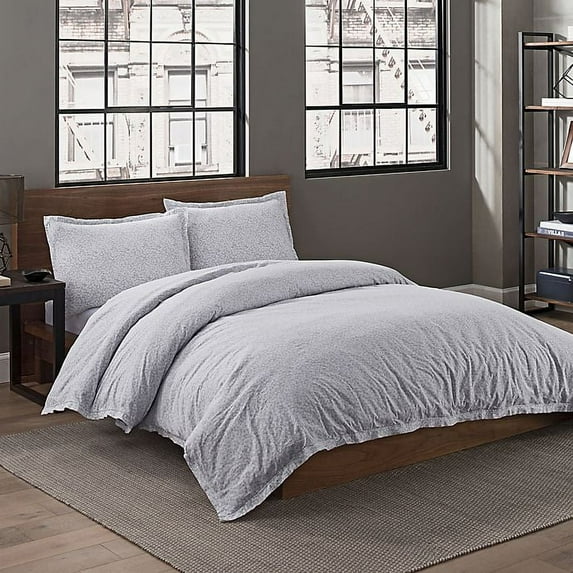 Garment Washed Printed Full/Queen Duvet Cover Set in Fog Popcorn