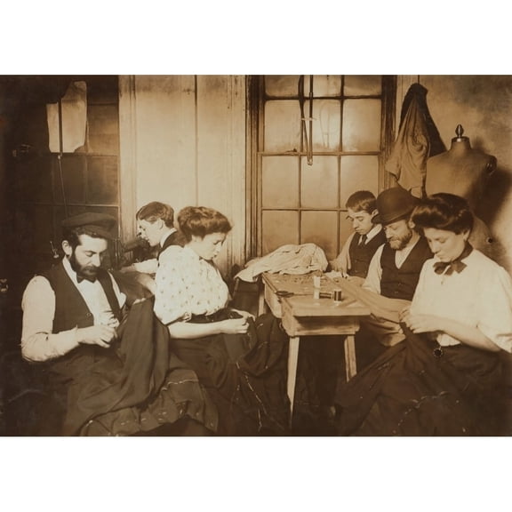Garment Workers Sewing By Hand In A Small New York City Sweatshop In1908. Photo By Lewis Hine. History