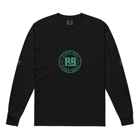 Garment-dyed heavyweight long-sleeve shirt (Black, S)