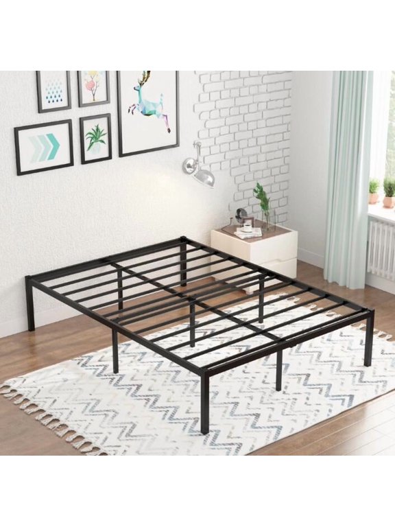 16 " Full Solid Metal Platform Bed Frame with Under-Bed Storage for Adults, Teens, Black