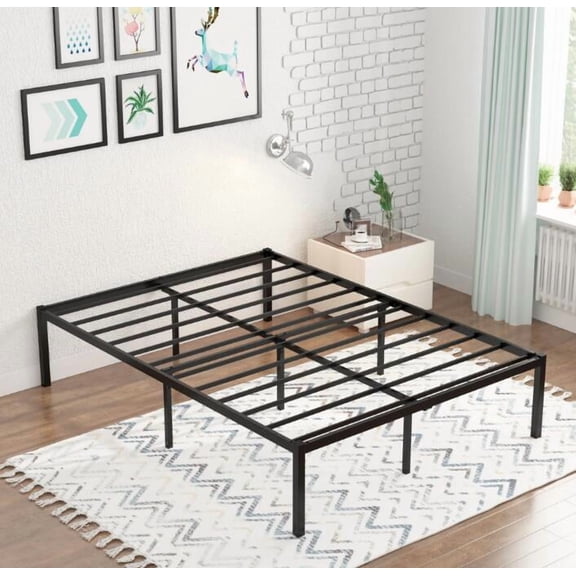Garmic 16 " Full Solid Metal Platform Bed Frame with Under-Bed Storage for Adults, Teens, Black