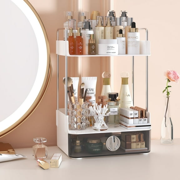 Garmic 2 Tier Bathroom Counter Organizer, Multi-Purpose Makeup Organizer Countertop for Vanity Bedroom Bathroom Kitchen, White