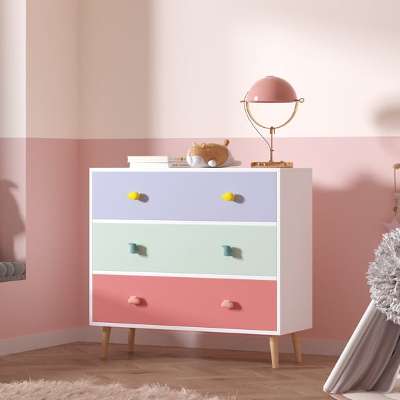 Garmic 3 Drawers Dresser Storage Cabinet Nightstand for Bedroom Living Room, Girls Room, Nursery, Closet, Apartment - Colorful