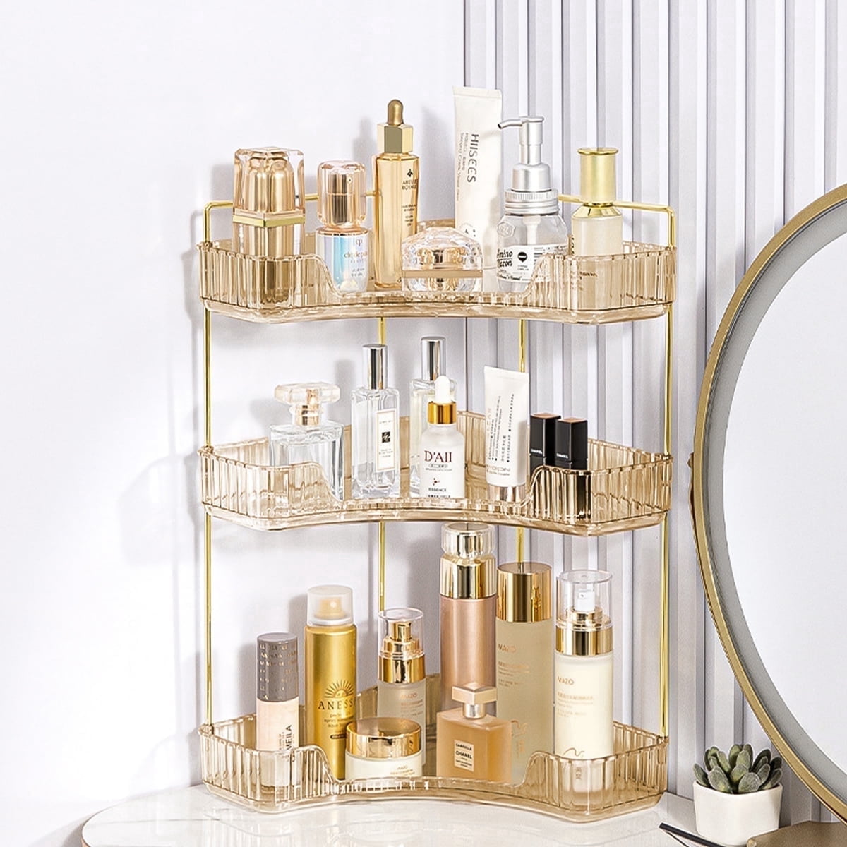 Garmic 3-Tier Bathroom Counter Organizer Countertop Storage Organizer Makeup Organizer Space Saving Vanity Trays – Gold