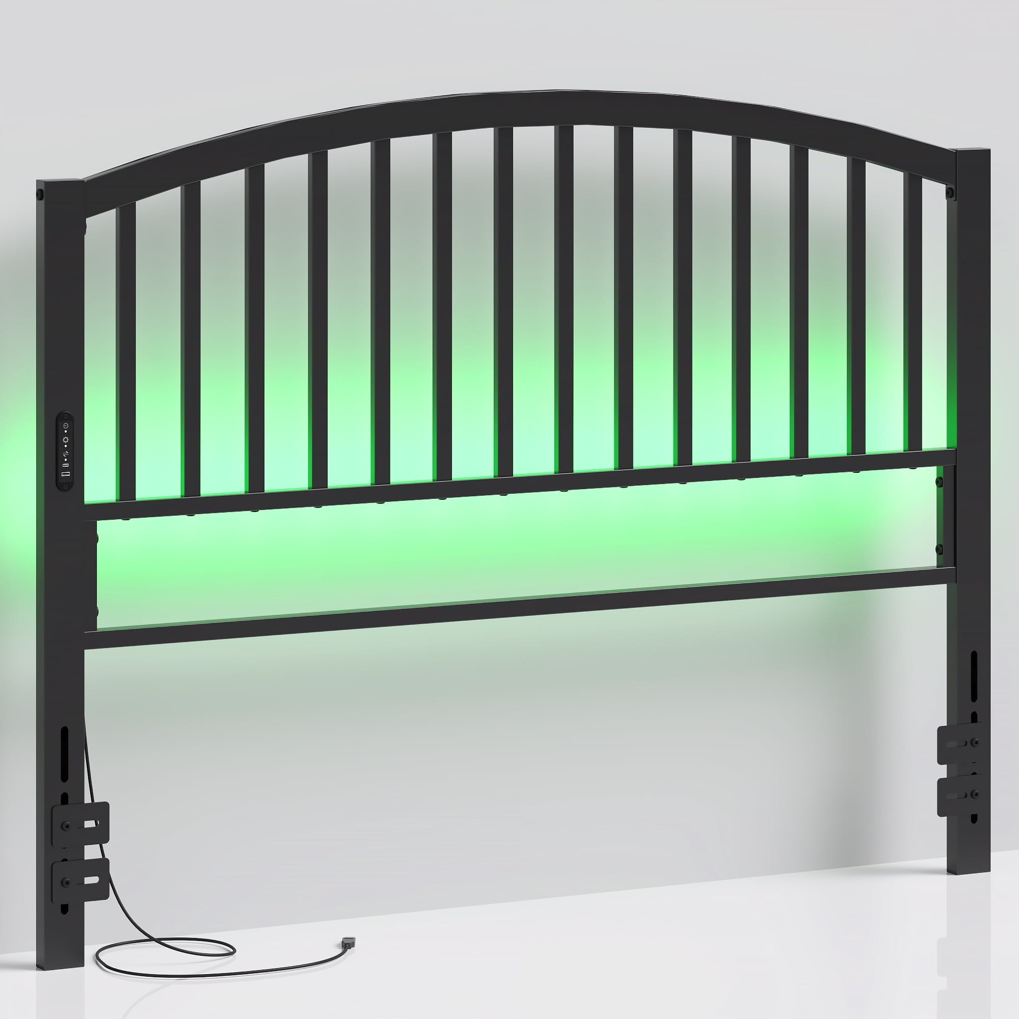 Garmic 46.76” High Queen Size Metal Headboard with LED Light & Charging, Height Adjustable Metal Platform Bed Headboard for Bed Frame - Black