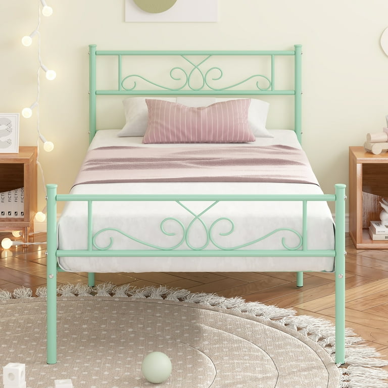 Garmic Twin Metal Bed Frame with Modern Headboard and Footboard