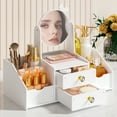 thumbnail image 1 of Garmic Makeup Organizer with Mirror for Vanity, Cute Countertop Jewelry Cosmetic Skincare Boxes with Drawers for Bathroom Counter Dresser, 1 of 8
