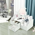 Garmic Tabletop Makeup Organizer with Round Mirror Cosmetic and