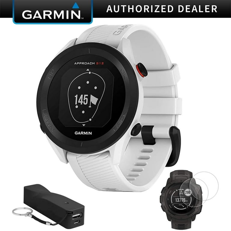 Garmin 010-02472-02 Approach S12 GPS Golf Watch 42k+ Preloaded Courses  White Bundle with 2-Pack Screen Protector for Garmin Watches and Deco