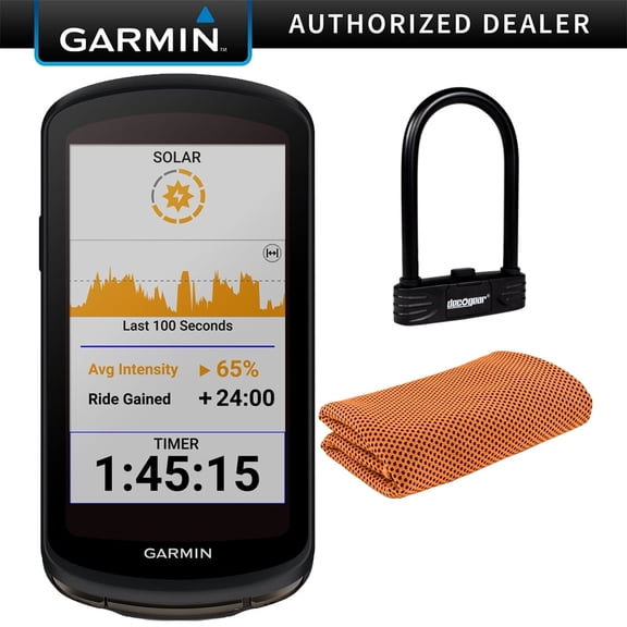 Garmin 010-02503-20 Edge 1040 Solar GPS Cycling Bike Computer | Official USA Partner Model | Bundle with Deco Gear Heavy Duty Combination U-Lock + Workout Cooling Sport Towel