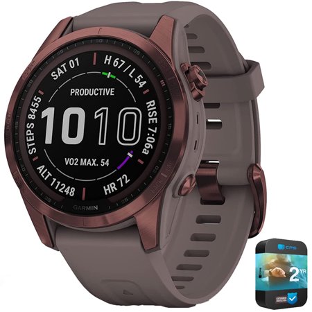 Garmin 010-02539-28 Fenix 7S Sapphire Solar Smartwatch Dark Bronze Titanium with Shale Gray Band Bundle with 2 YR CPS Enhanced Protection Pack