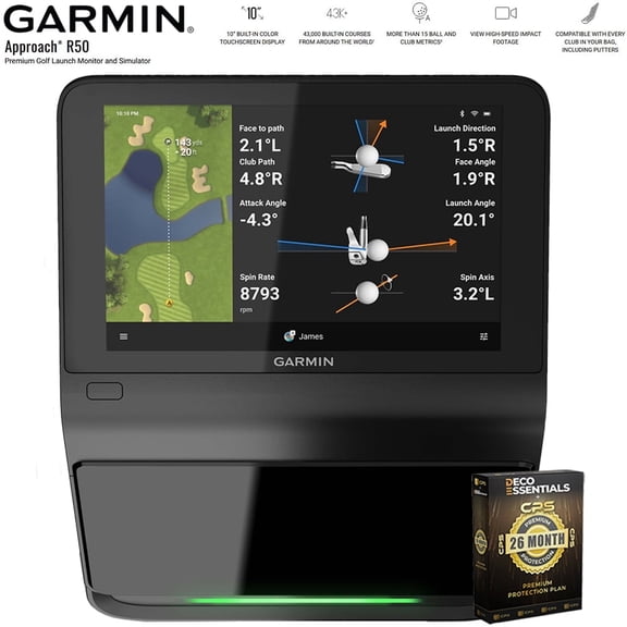 Garmin 010-02542-00 Approach R50 Premium Golf Launch Monitor and Simulator Bundle with Deco Essentials Exclusive 26 Month CPS Enhanced Protection Pack