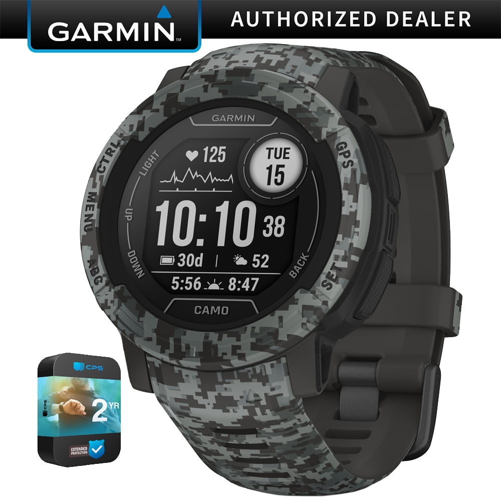 Garmin 010-02626-13 Instinct 2 Camo Edition GPS Smartwatch/Fitness Tracker Graphite Camo Bundle with 2 Year Premium Protection Plan