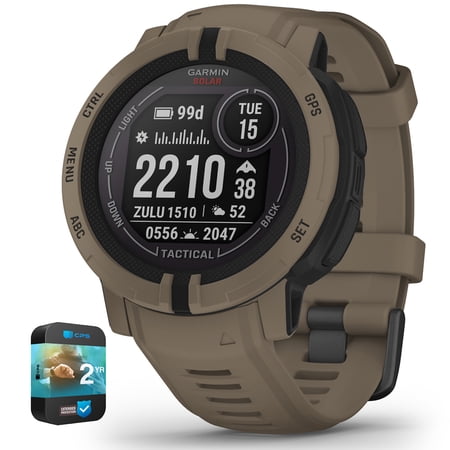 Garmin 010-02627-14 Instinct 2 Solar Smartwatch Tactical Edition Coyote Tan Bundle with 2 Year Premium Protection Plan