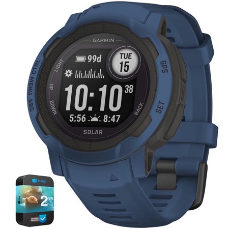 Garmin 010-02627-16 Instinct 2 Solar Smartwatch Tidal Blue Bundle with Premium 2YR CPS Enhanced Protection Pack