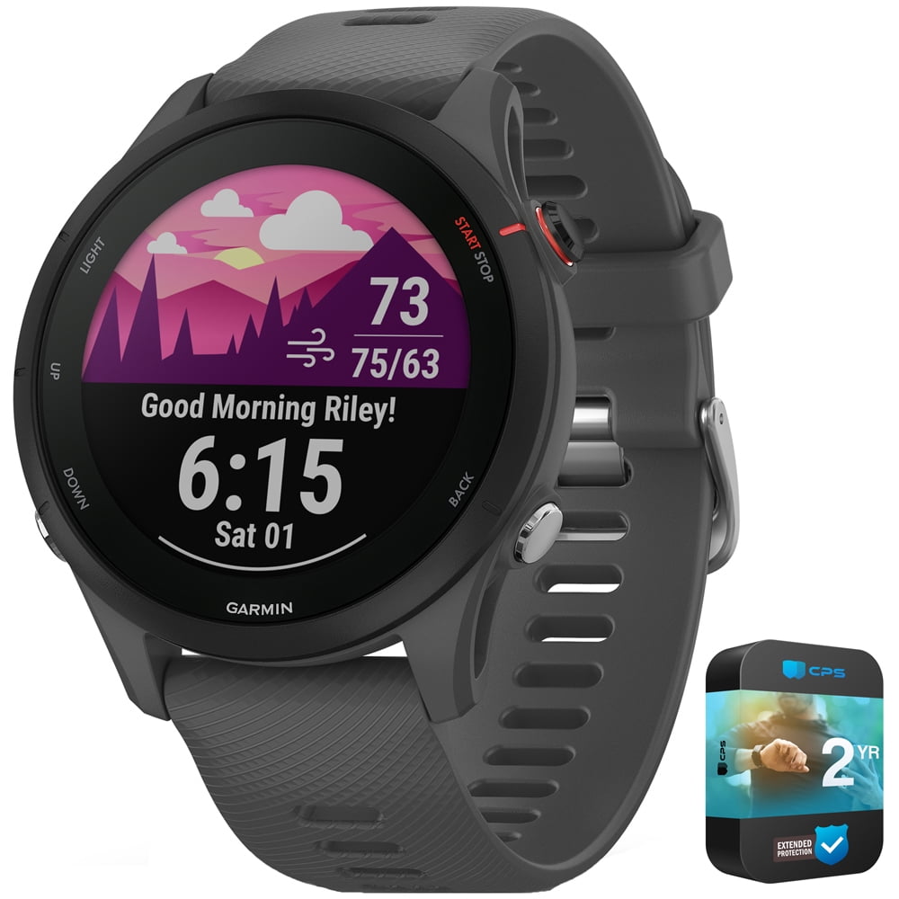 Garmin 010-02641-00 Forerunner 255 GPS Smartwatch Slate Gray Bundle with 2  YR CPS Enhanced Protection Pack
