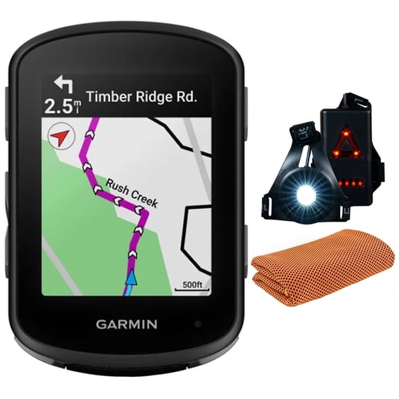 Garmin 010-02694-00 Edge 540, Compact GPS Cycling Computer, Device Only Bundle with Workout Cooling Sport Towel and Deco Essentials Wearable Commuter Front and Rear Safety Light