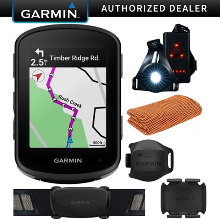 Garmin 010-02694-10 Edge 540, Compact GPS Cycling Computer with Sensor | Official USA Partner Model | Bundle with Sport Towel and Deco Essentials Wearable Commuter Front and Rear Safety Light