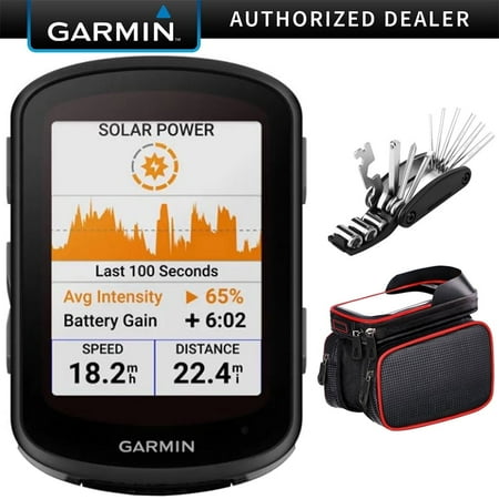 Garmin 010-02694-20 Edge 540 Solar, Compact GPS Cycling Computer, Device Only Bundle with Workout Cooling Sport Towel and Deco Essentials Wearable Commuter Front and Rear Safety Light