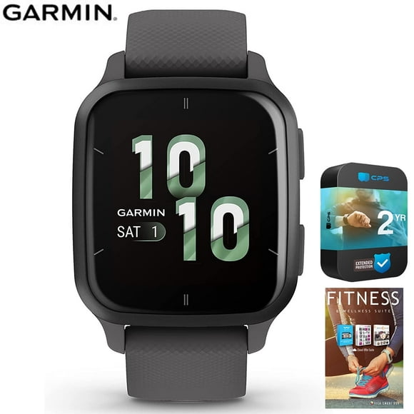 010-02701-00 Venu Sq 2 GPS Smartwatch Slate Bezel with Shadow Gray Case and Silicone Band Bundle with 2 Year Extended Warranty and Tech Smart USA Fitness & Wellness Suite