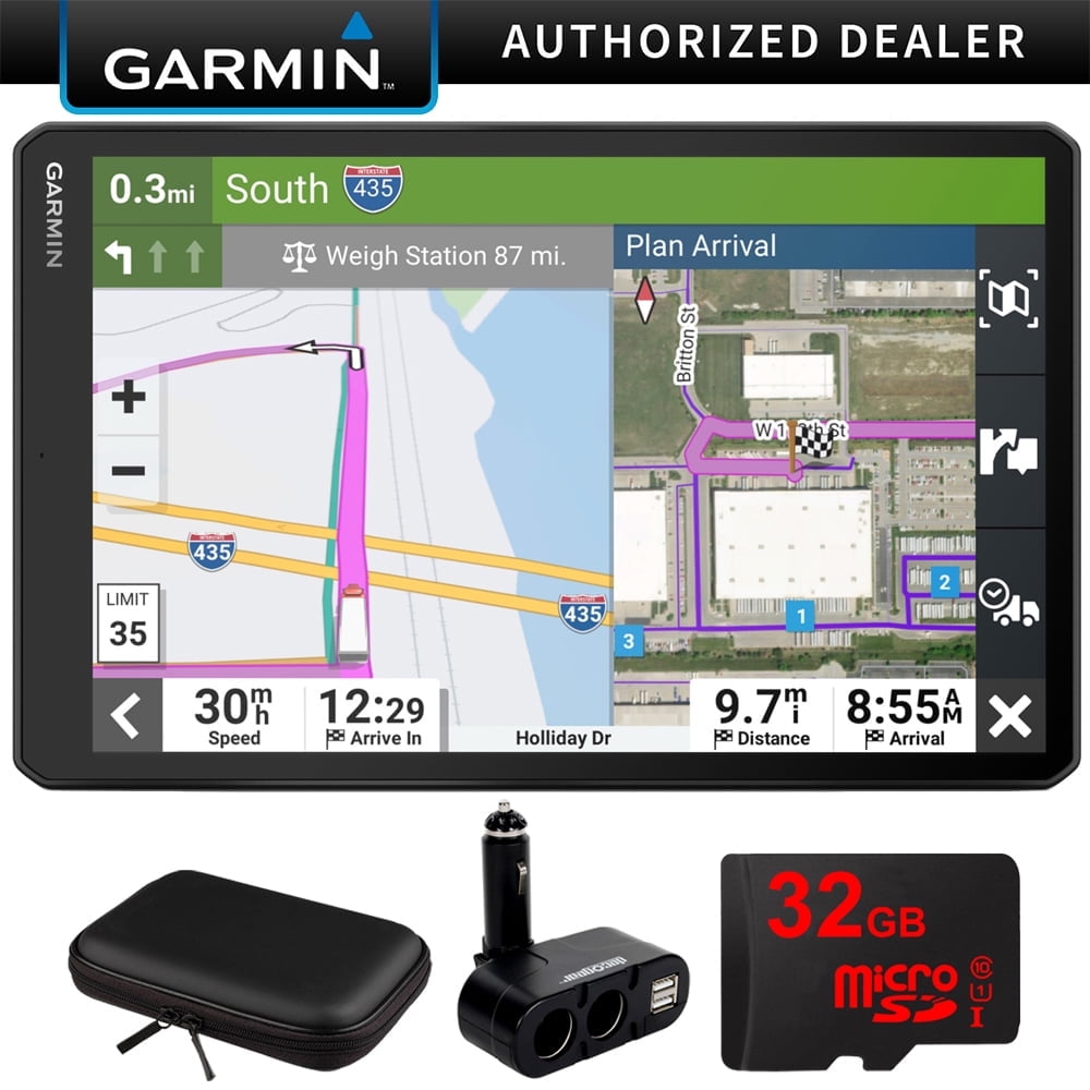 Garmin 010-02741-00 dezl OTR1010 10" GPS Truck Navigator Bundle with Deco Gear Hard Shell EVA 10" Case, 32GB MicroSD Memory Card and Deco Gear Dual DC12V/24V Electronic Multifunction Car Socket