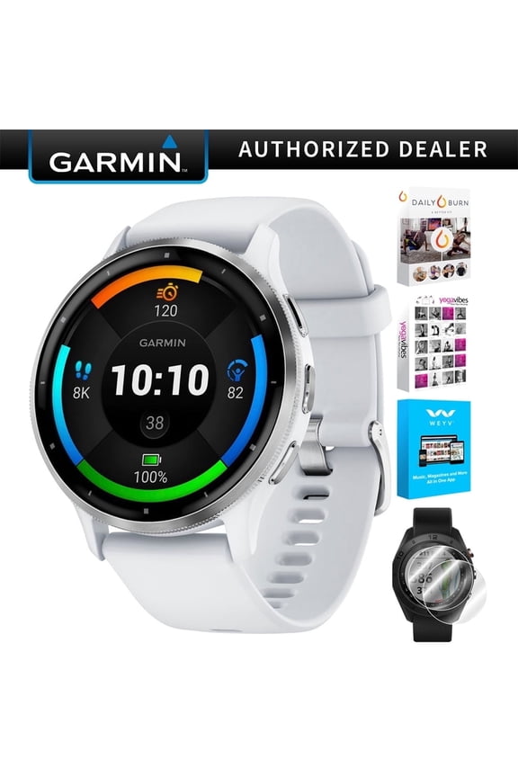 010-02784-00 Venu 3 Health Fitness GPS Smartwatch Silver Steel Bezel w/ Whitestone Case (45mm) Bundle with Deco Screen Protector, Tech Smart USA Fitness Suite| Official Garmin USA Dealer