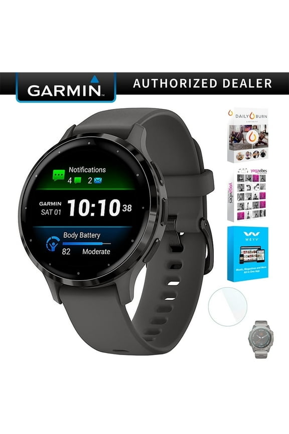 010-02785-00 Venu 3S Health Fitness GPS Smartwatch Steel Bezel with Pebble Gray Case 41mm Bundle with Deco Screen Protector, Tech Smart USA Fitness & Wellness Suite| Official Garmin USA Dealer