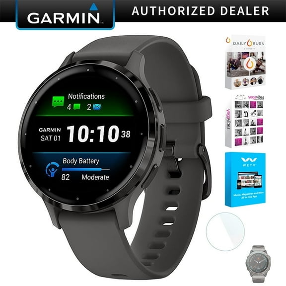 Garmin 010-02785-00 Venu 3S Health Fitness GPS Smartwatch Steel Bezel with Pebble Gray Case 41mm Bundle with Deco Screen Protector, Tech Smart USA Fitness & Wellness Suite| Official Garmin USA Dealer