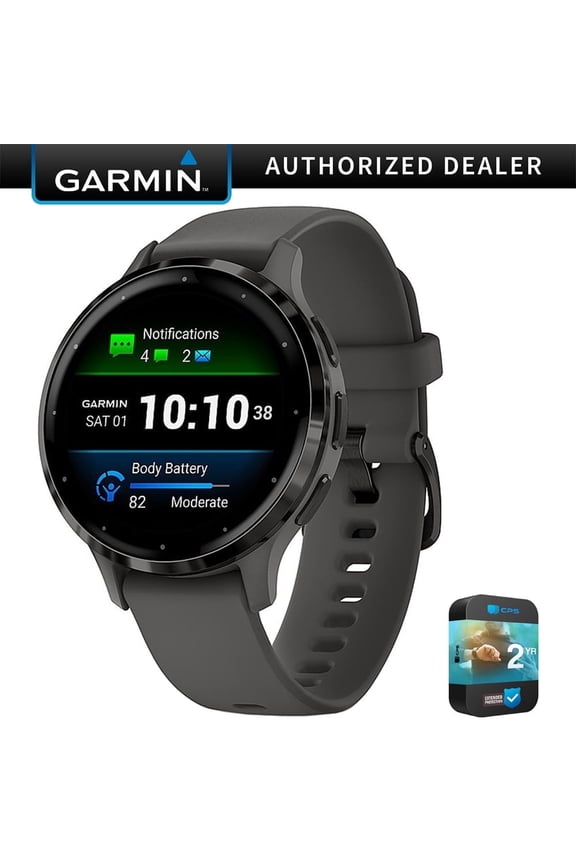 010-02785-00 Venu 3S Health Fitness GPS Smartwatch Steel Bezel with Pebble Gray Case 41mm Bundle with 2 YR CPS Enhanced Protection Pack| Official Garmin USA Dealer