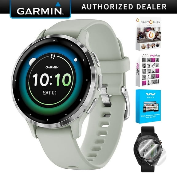 Garmin 010-02785-01 Venu 3S Health Fitness GPS Smartwatch Steel Bezel with Sage Gray Case 41mm Bundle with Deco Screen Protector, Tech Smart USA Fitness & Wellness Suite| Official Garmin USA Dealer
