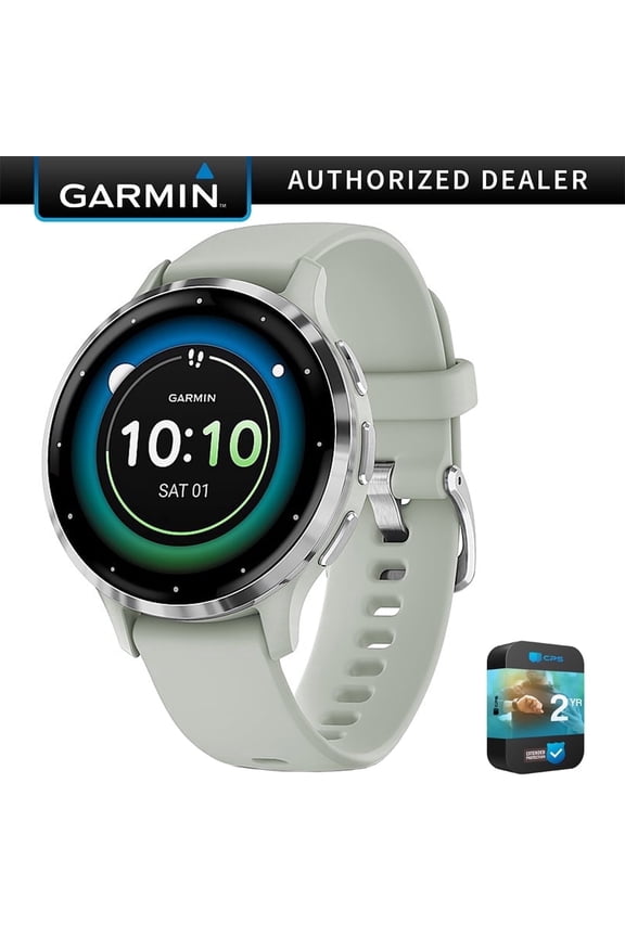 010-02785-01 Venu 3S Health Fitness GPS Smartwatch Steel Bezel with Sage Gray Case 41mm Bundle with 2 YR CPS Enhanced Protection Pack| Official Garmin USA Dealer