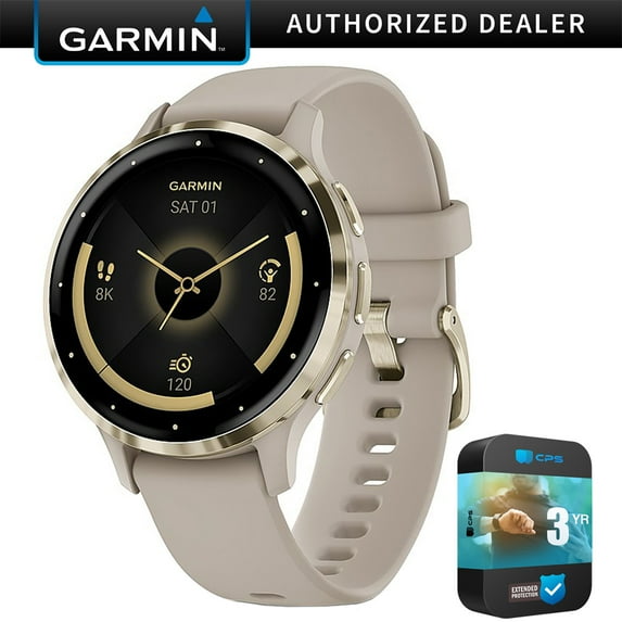 Garmin 010-02785-02 Venu 3S Health Fitness GPS Smartwatch Gold Steel Bezel w/ French Gray Case 41mm Bundle with Premium 3 YEAR CPS Enhanced Protection Pack