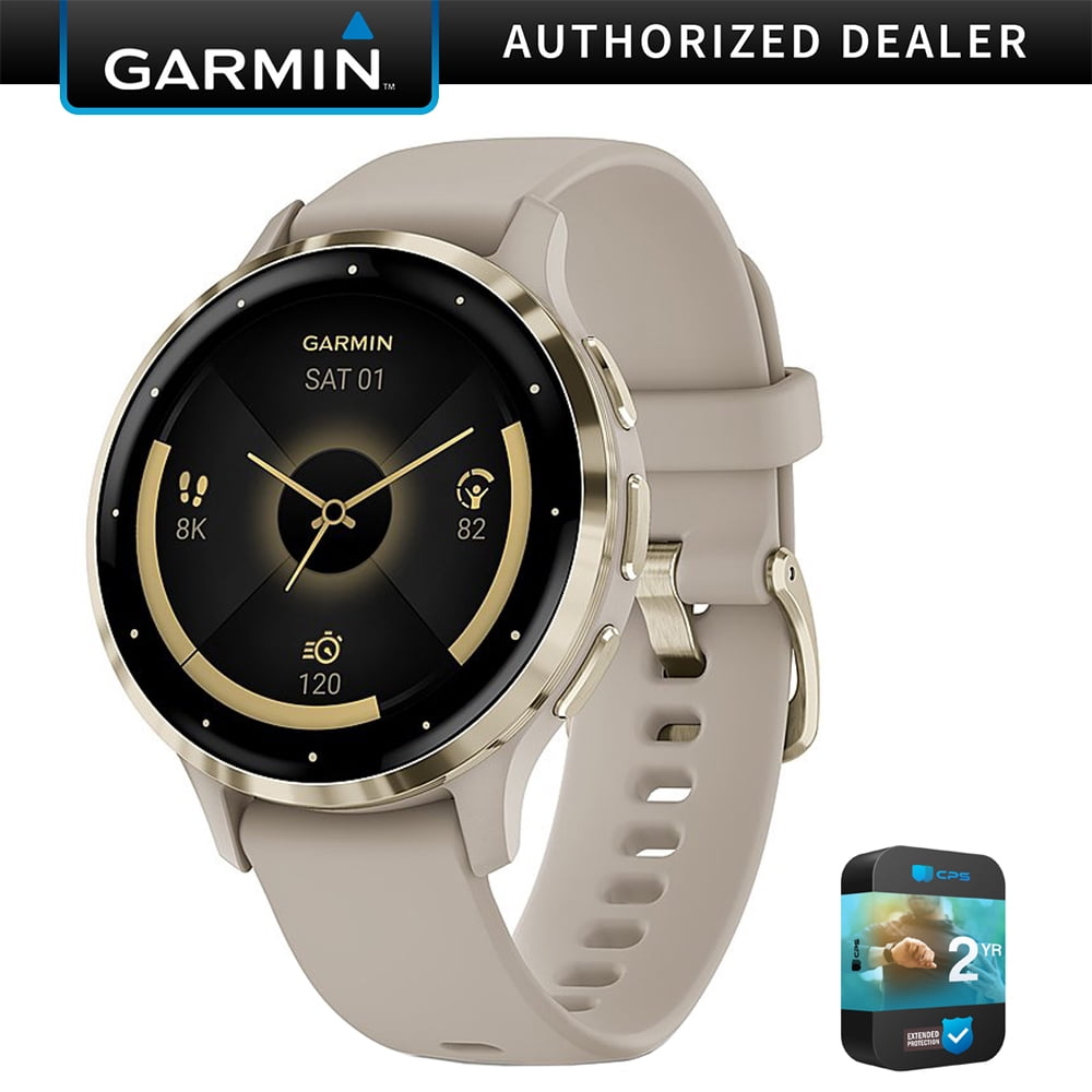 Garmin 010-02785-02 Venu 3S Health Fitness GPS Smartwatch Gold Steel Bezel w/ French Gray Case 41mm Bundle with 2 YR CPS Enhanced Protection Pack