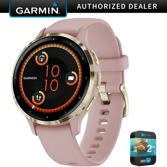 Garmin 010-02785-03 Venu 3S Health Fitness GPS Smartwatch Gold Steel Bezel with Dust Rose Case 41mm Bundle with 2 YR CPS Enhanced Protection Pack