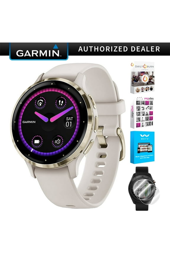 010-02785-04 Venu 3S Health Fitness GPS Smartwatch Gold Steel Bezel with Ivory Case 41mm Bundle with Deco Screen Protector and Tech Smart USA Fitness & Wellness Suite
