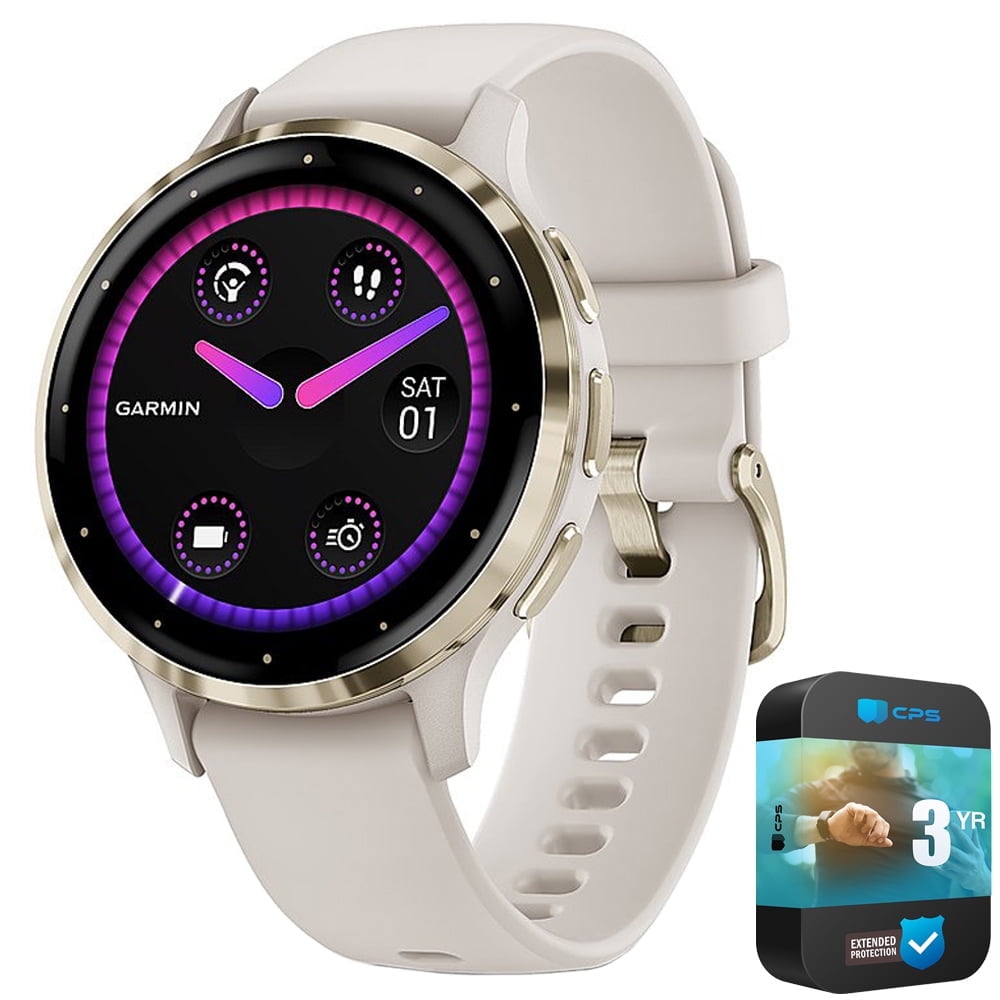Garmin 010-02785-04 Venu 3S Health Fitness GPS Smartwatch Gold Steel Bezel with Ivory Case 41mm Bundle with Premium 3 YEAR CPS Enhanced Protection Pack