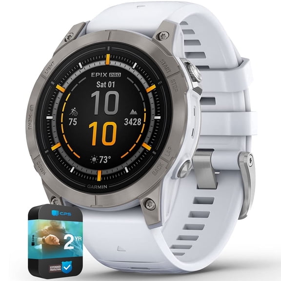 Garmin 010-02803-20 Epix Pro (Gen 2) 47mm Sapphire Titanium Whitestone Bundle with 2 YR CPS Enhanced Protection Pack
