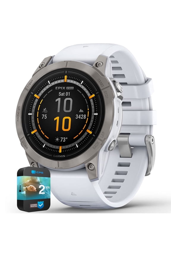 010-02803-20 Epix Pro (Gen 2) 47mm Sapphire Titanium Whitestone Bundle with 2 YR CPS Enhanced Protection Pack