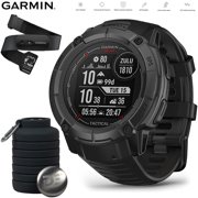 Garmin 010-02805-13 Instinct 2X Solar Rugged GPS Smartwatch Tactical Edition Black Bundle with Garmin Heart Rate Monitor Accurate Heart Rate & HRV Data Strap XS-S and Collapsable Water Bottle