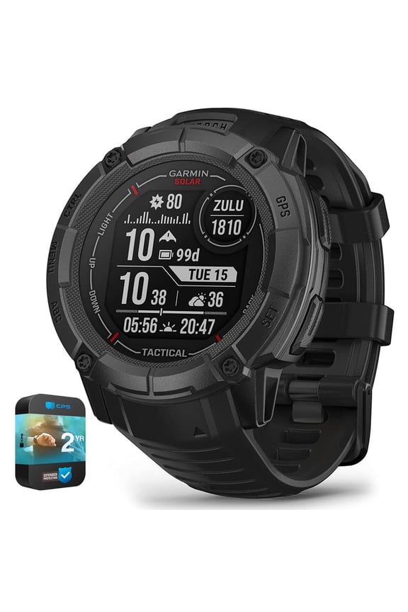 010-02805-13 Instinct 2X Solar Rugged GPS Smartwatch Tactical Edition Black Bundle with 2 YR CPS Enhanced Protection Pack