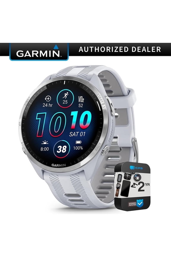 010-02809-01 Forerunner 965 Running Smartwatch Whitestone and Powder Gray Bundle with 2 YR CPS Enhanced Protection Pack