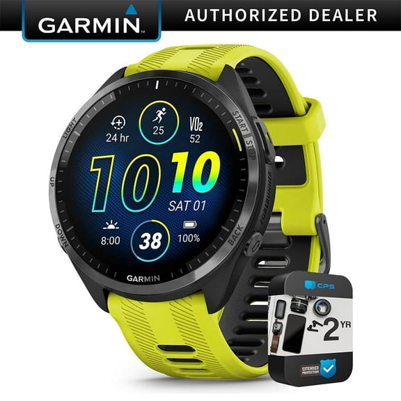 Garmin 010-02809-02 Forerunner 965 Running Smartwatch Amp Yellow and Black Bundle with 2 YR CPS Enhanced Protection Pack| Official Garmin USA Dealer