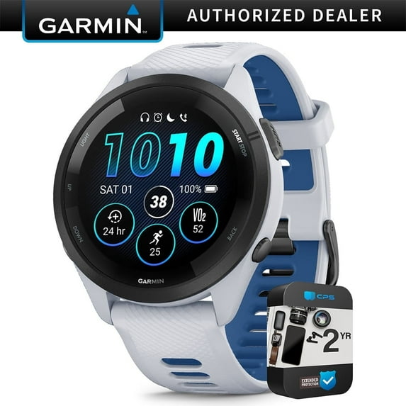 Garmin 010-02810-01 Forerunner 265 GPS Smartwatch Whitestone/Tidal Blue | Official USA Partner Model | Bundle with 2 YR CPS Enhanced Protection Pack