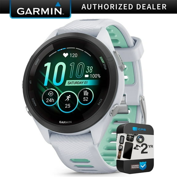 Garmin 010-02810-04 Forerunner 265S GPS Smartwatch Whitestone/Neo Tropic | Official USA Partner Model | Bundle with 2 YR CPS Enhanced Protection Pack