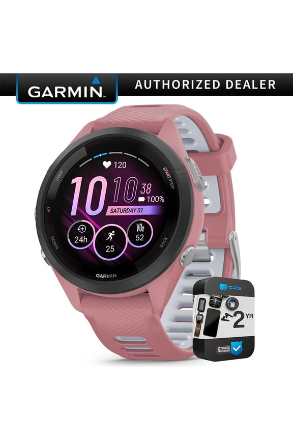 010-02810-05 Forerunner 265S GPS Smartwatch Light Pink/Whitestone | Official USA Partner Model | Bundle with 2 YR CPS Enhanced Protection Pack