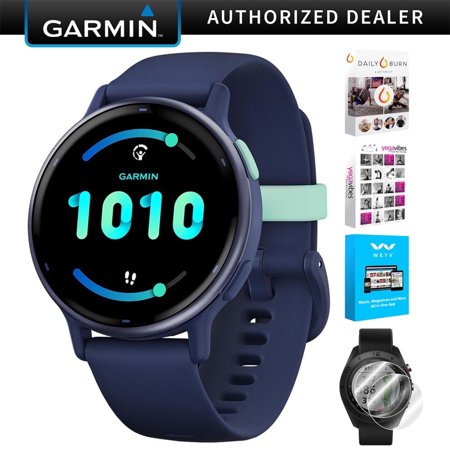 Garmin 010-02862-12 Vivoactive 5 Fitness Smartwatch, Navy Bundle with Deco Essentials 2-Pack Screen Protector and Tech Smart USA Fitness & Wellness Suite