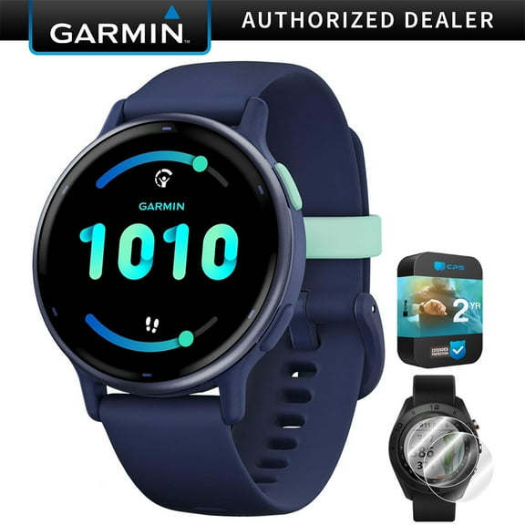 Garmin 010-02862-12 Vivoactive 5 Fitness Smartwatch, Navy | Official USA Partner Model | Bundle with Deco Essentials 2-Pack Screen Protector and 2 YR CPS Enhanced Protection Pack