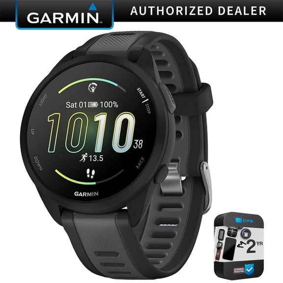 Garmin 010-02863-20 Forerunner 165 Smart Sport Watch, Black + Slate Gray Bundle with 2 YR CPS Enhanced Protection Pack| Official Garmin USA Dealer